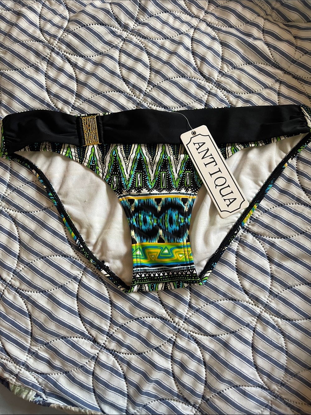 Antigua Black & Green Patterned Bikini Bottom